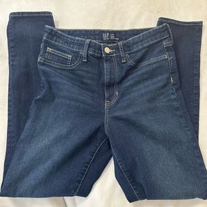 Gap, dark wash, high rise, favorite jeggings 8/29 long